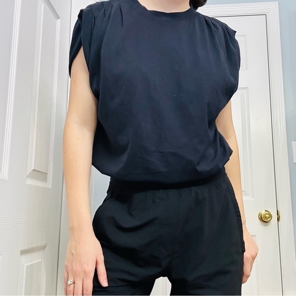 Anthropologie T-Shirt Pilcro Cropped Black Gym Workout Cinched Extra Small - Picture 1 of 7